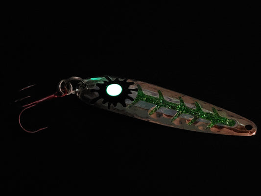 Fisher Tackle SuperGlow 'Green Sparkle Sploosh' Salmon Spoon - Fisher Tackle Company