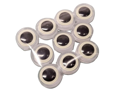 10-pack of BigEye Trolling Fly Beads for salmon and trout. Feature large glow eyes, translucent UV resin body, and line thru-hole shown on a green work mat.