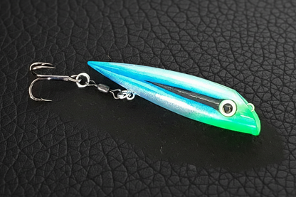 Blue-Green Salmon Plug on Leather Texture