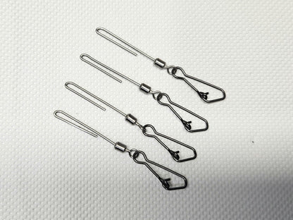 4-pack of stainless steel cannonball sinker hangers for salmon trolling, featuring a low-profile, low-drag design