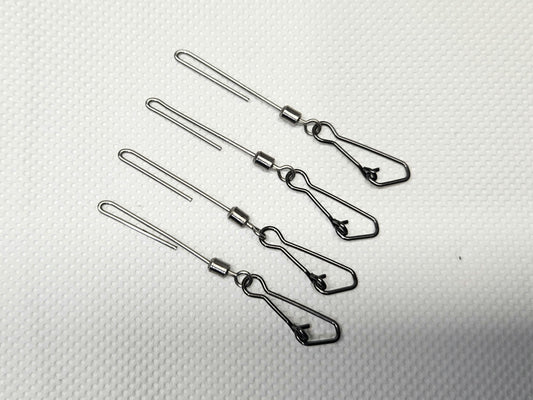 4-pack of stainless steel cannonball sinker hangers for salmon trolling, featuring a low-profile, low-drag design