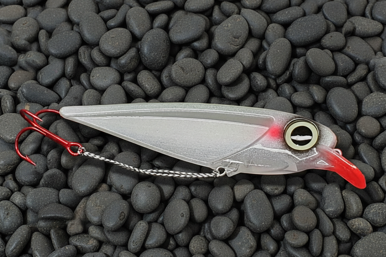 Clear lure on gray pebbles background