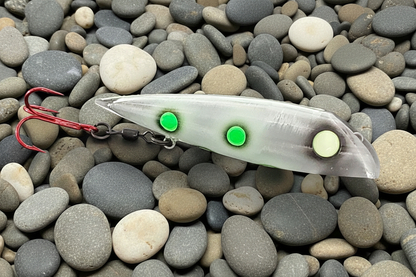 FishGunn Salmon Plug Living Dead Frog on beach pebbles