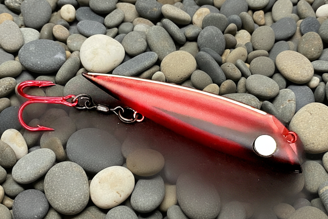 FishGunn Salmon Plug Mr. Pool on beach pebbles