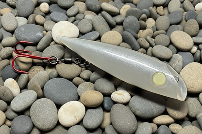 FishGunn Salmon Plug 3 Spotted Ghost on beach pebbles