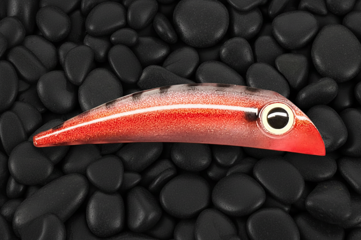 fisher candy lure BubbleDart Shorty Plug 'Red Racer' Size:3000XH Vintage Advertising Parody Fishing islamorada flyer Built from Northlands Eye